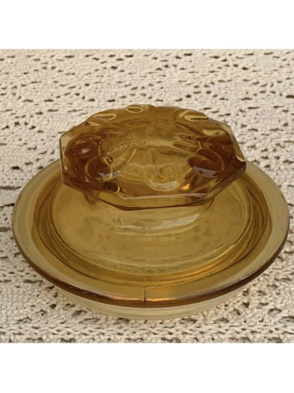 Vintage LE Smith Yellow Amber Atterbury Scroll Glass Canister Jar With Lid
